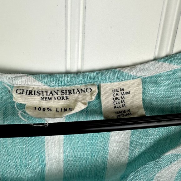 Christian Siriano Blue Stripe‎ Blouse 100% Linen - Picture 3 of 3